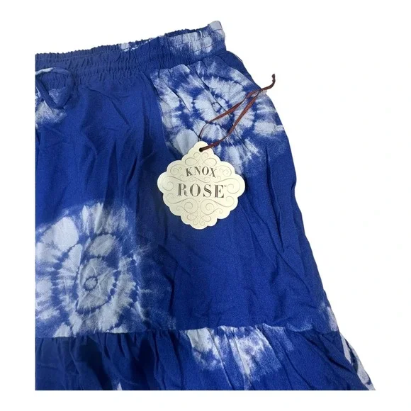 Knox Rose Women's 1X Blue & White Tie Dye Tiered Flowy Maxi Skirt‎ NWT - Picture 5 of 10